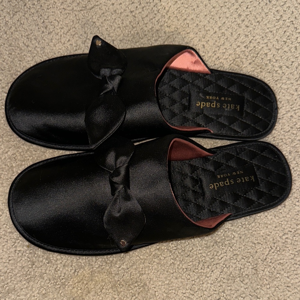 Kate Spade Black Satin Bow Slippers - Picture 2 of 6